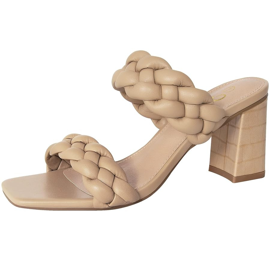 Athlefit Women's Braided Heeled Sandals Strappy Square Open Toe Heels Backless Mules Slip On Bloc... | Amazon (US)