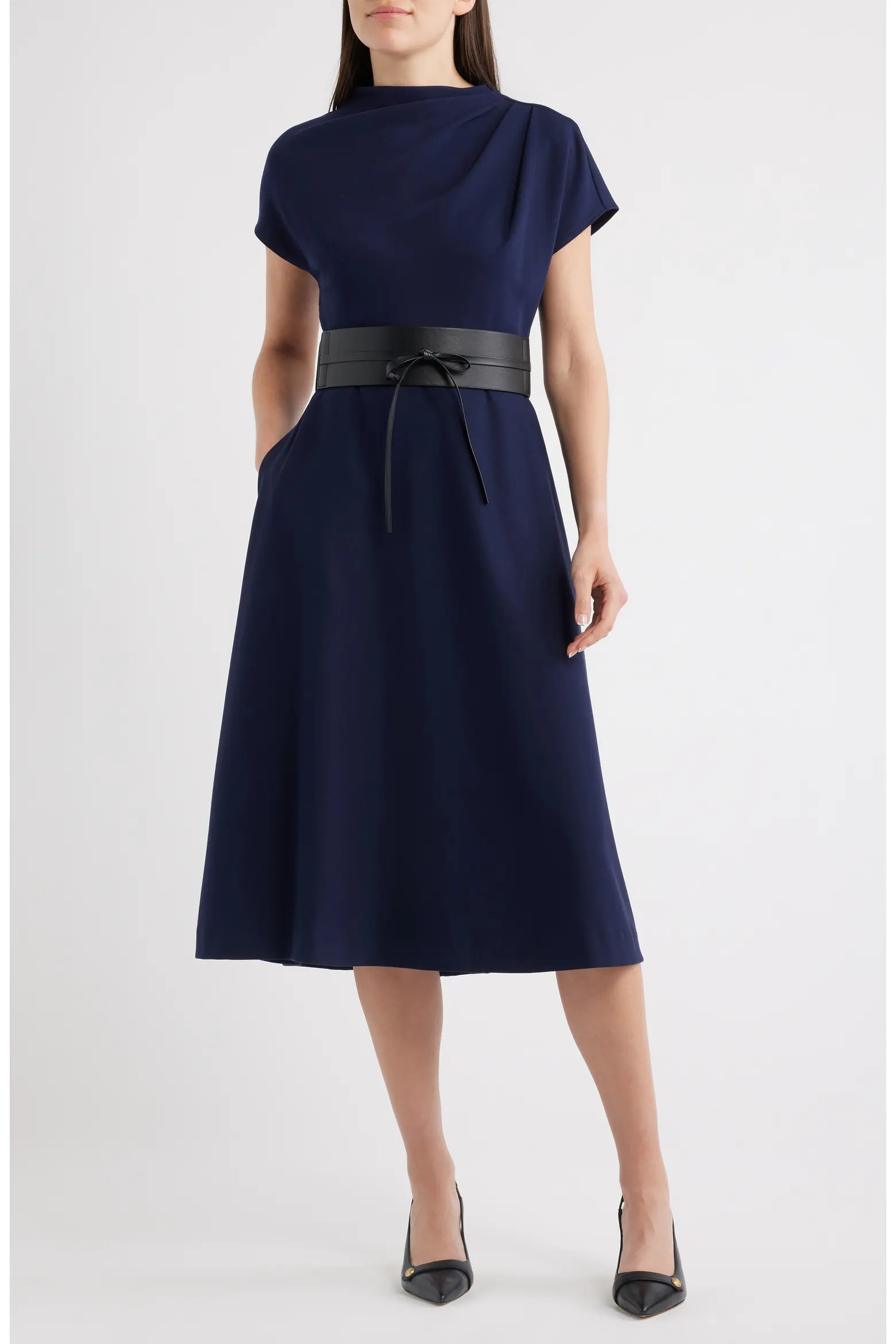 Funnel Neck Flared Midi Dress (Women) | Nordstrom | Nordstrom