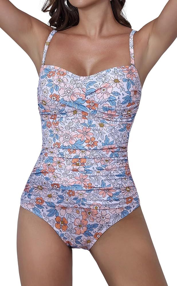 B2prity One Piece Swimsuit Women Tummy Control Bathing Suit Slimming Vintage Wrap Swimwear Remova... | Amazon (US)