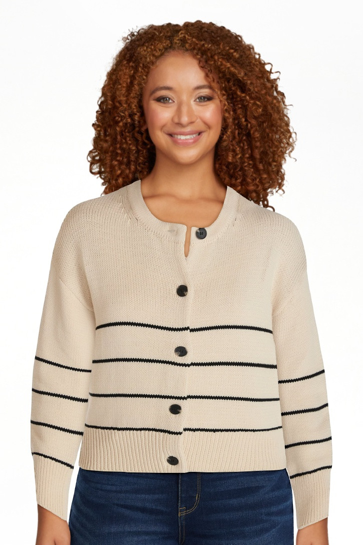Time and Tru Women's Striped Cardigan Sweater with Long Sleeves, Sizes XS-XXXL | Walmart (US)