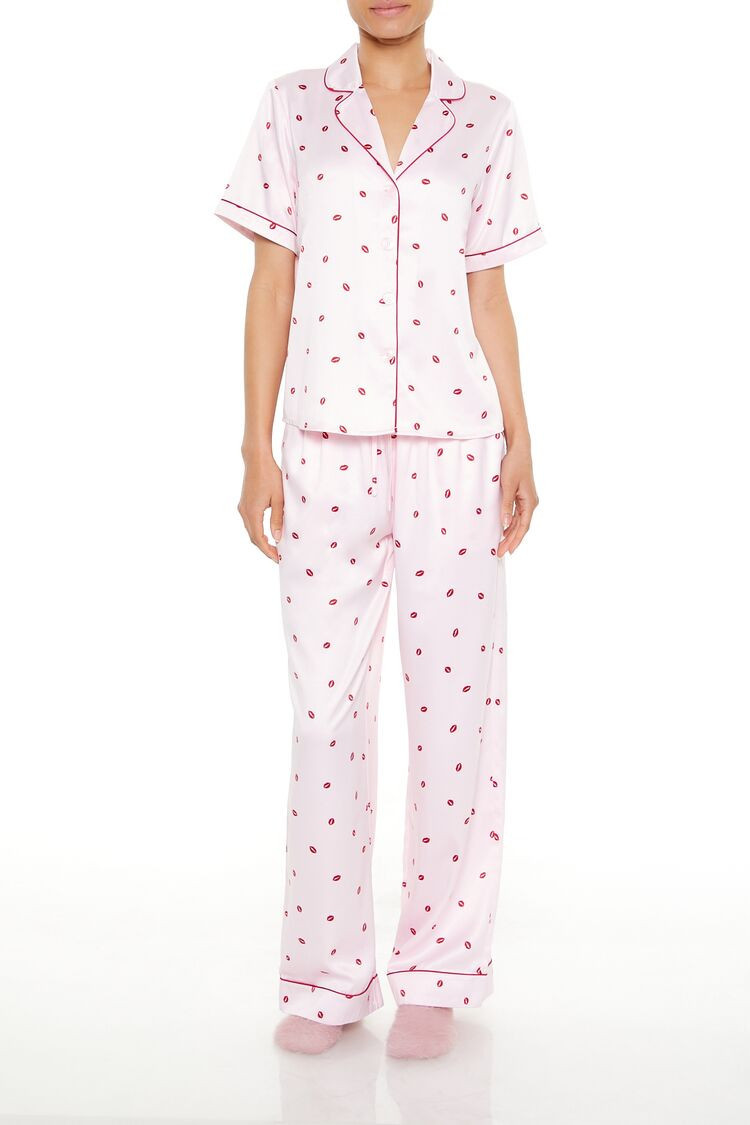 Lipstick Kiss Pajama Shirt & Pants Set | Forever 21