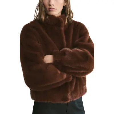 MANGO Faux Fur Jacket in Brown at Nordstrom, Size Large | Nordstrom