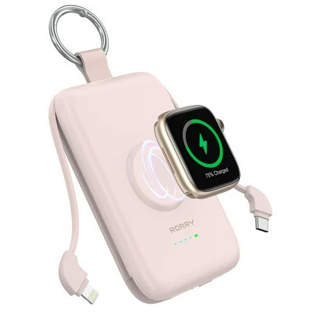 RORRY Portable Charger 10000mAh Compatible with iPhone 16/15/14/13/12 and Apple Watch, AirPods - 20W Fast Charging Portable Charger Power Bank with Built in Cable-Travel Power Bank， Pink | Walmart (US)