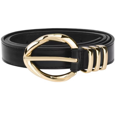INSPIRE CHIC Women's Fashion PU Leather Skinny Thin Belts with Gold Buckle 1 Pc One Size Black | Target