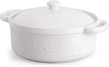 FUN ELEMENTS Casserole Dish, 2 Quart Lace Emboss Casserole Dish with Lid, Oven to Table Ceramic R... | Amazon (US)