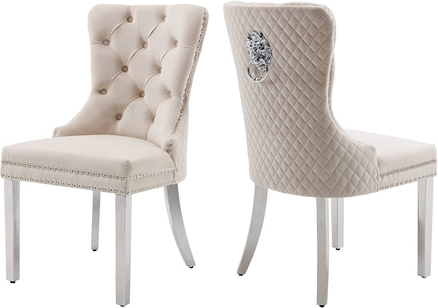 Velvet Dining Chairs Set of 2,Modern Tufted Chairs Kitchen\uff0cBeige | Amazon (US)