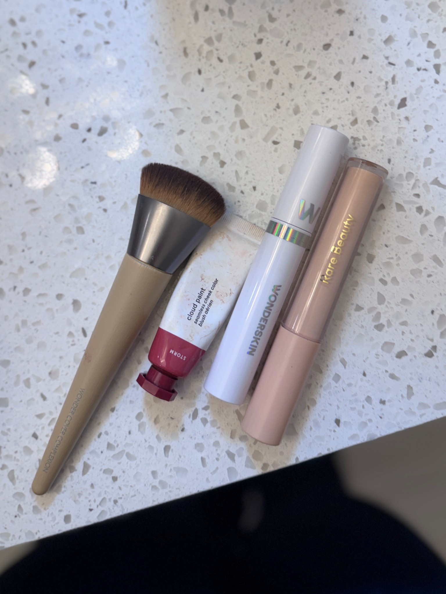 Quick liquid makeup routine!
Glossier cloud paint shade storm
Rare beauty concealer shade light medium
Wonderskin lip stain shade lovely 

#LTKStyleTip #LTKFindsUnder50 #LTKBeauty