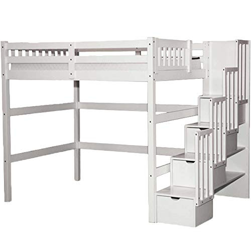 SCANICA Stairway Full Loft Bed with Storage White Solid Wood Natural Wood Durable Sturdy Long-Las... | Amazon (US)