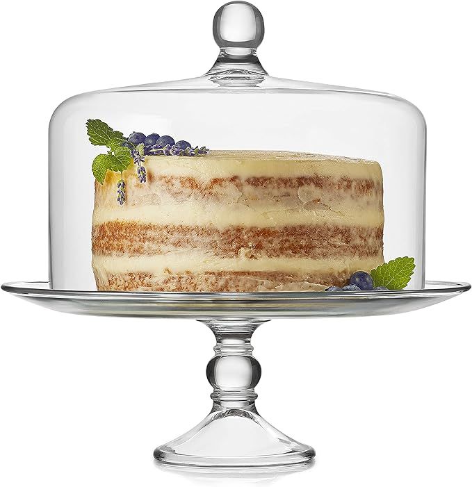 Libbey Selene Glass Cake Stand with Dome Lid, Elegant Curved Footed Glass Cake Holder, Covered Ca... | Amazon (US)