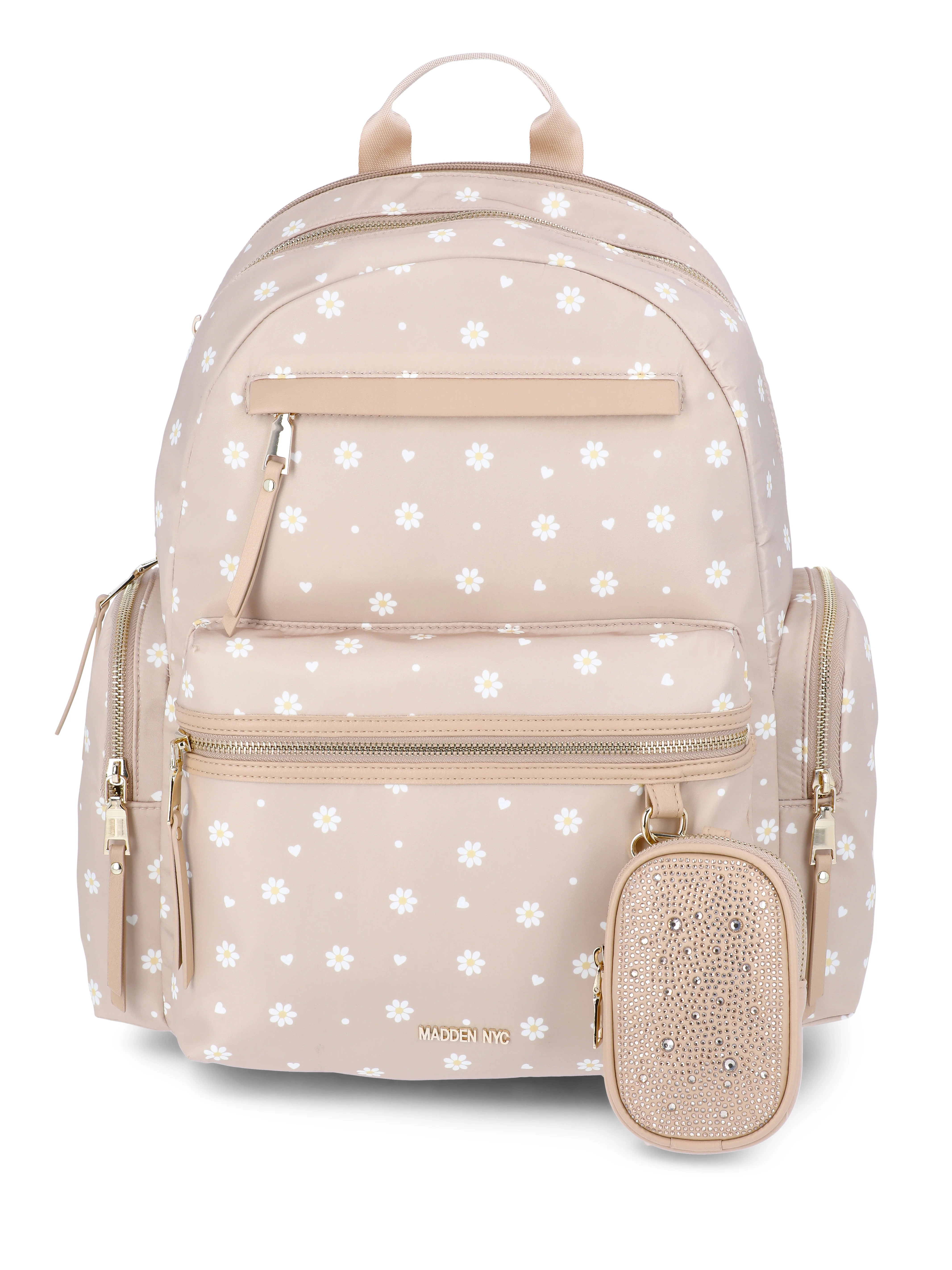 Madden NYC Women's Dome Backpack with Front Pockets and Removable Pouch, Khaki Daisy | Walmart (US)