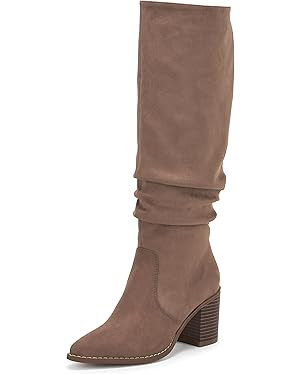 Huiyuzhi Womens Pointed Toe Mid Chunky Heel Side Zipper Knee High Boots Tall Booties | Amazon (US)