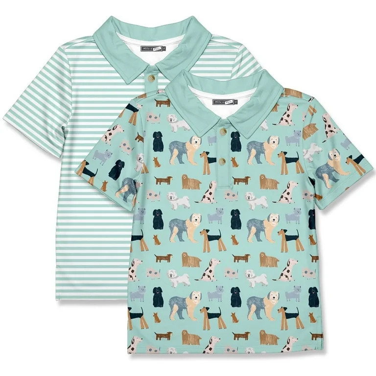 Millie Loves Lily Boys' Mint Stripe & Dog Print Polo Shirts, Toddler Boy, Size 4T, 2-PCS | Walmart (US)