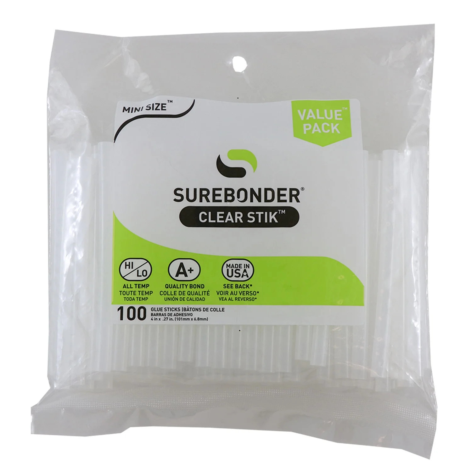 Surebonder Clear Hot Glue Sticks Dual Temperature, Mini Size 4" - 100 Pack (DT-100) | Walmart (US)