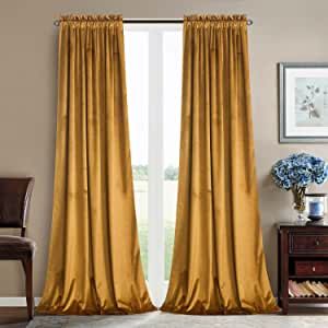 Roslynwood Mustard Velvet Curtains for Bedroom, Black Room Darkening Thermal Insulated Window Cur... | Amazon (US)