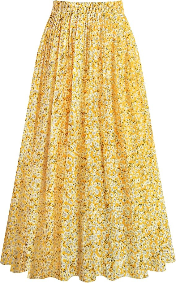 Kingfancy Women's Pleated Skirt Chiffon Elastic Waist A-Line Midi Length Skirt | Amazon (US)