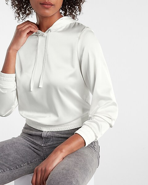 Silky Banded Waist Hooded Sweatshirt | Express