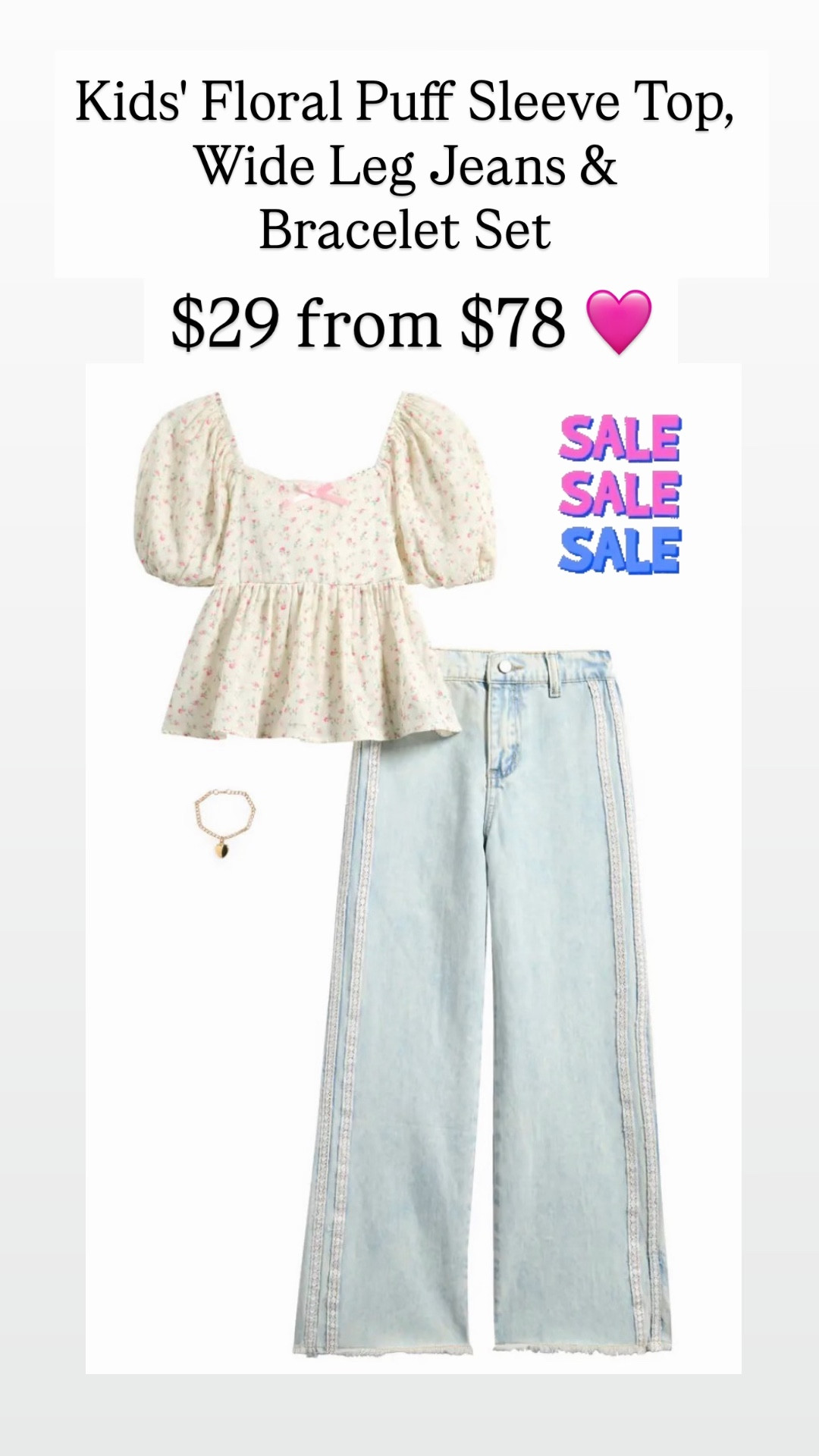Kids' Floral Puff Sleeve Top, Wide Leg Jeans & Bracelet Sets

#LTKKids #LTKSaleAlert