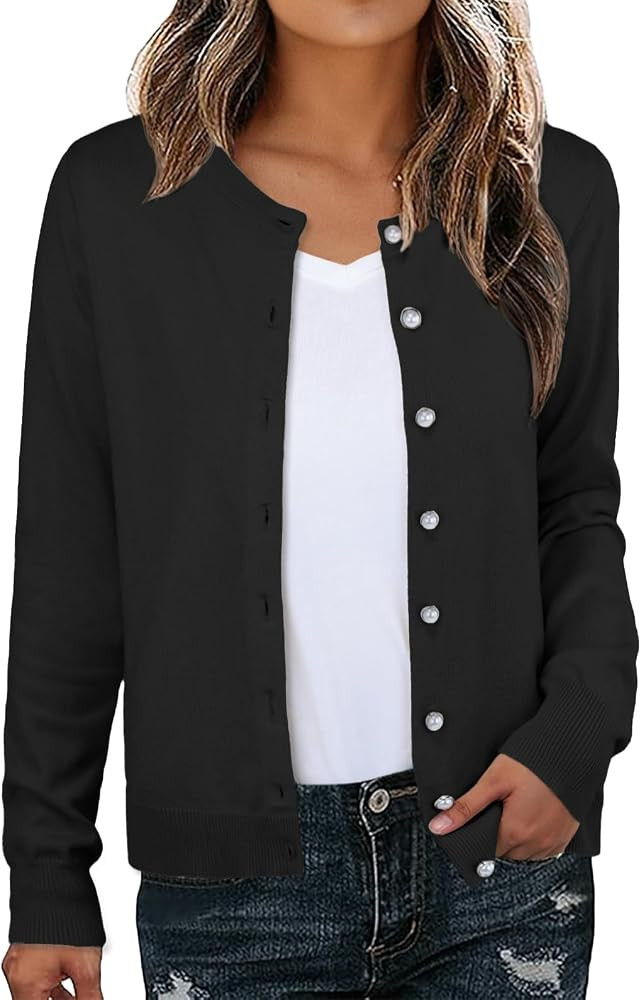 GRECERELLE Women's Cardigan Sweater Lightweight Casual Long Sleeve Crew Neck Button Down Knit Car... | Amazon (US)