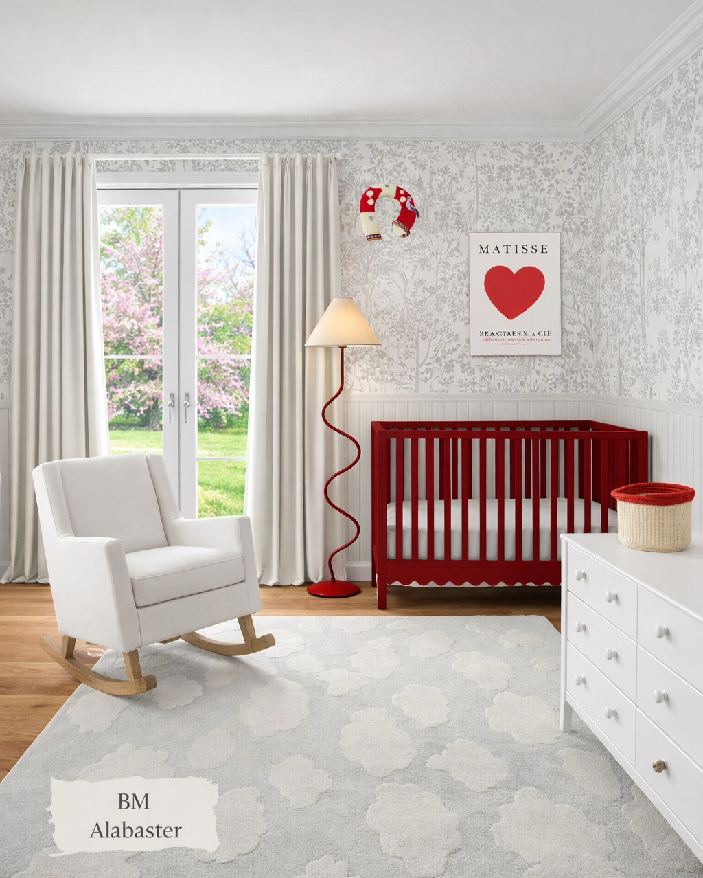 Happy Grandma Marta—a lovely Bulgarian tradition we celebrate with white and red threads on March 1st. Spring nursery design, Scandi nursery, neutral nursery, red crib, white dresser and rocker. Neutral cloud rug. #homedecor #nurserydesign

#LTKBump #LTKBaby #LTKHome