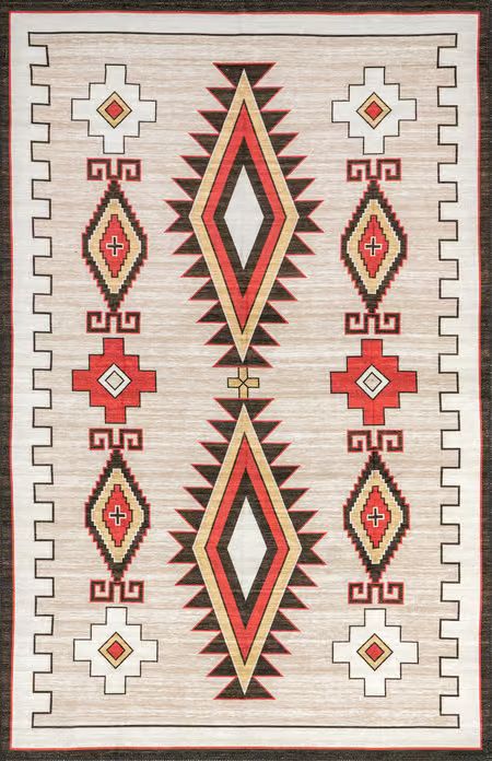 Ivory Elissa Washable Bohemian 4' x 6' Area Rug | Rugs USA