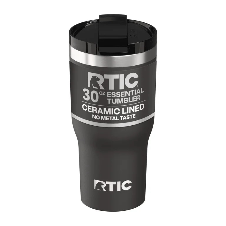 RTIC 30 oz Ceramic Lined Insulated Essential Tumbler, Leak-Resistant Lid, Black | Walmart (US)