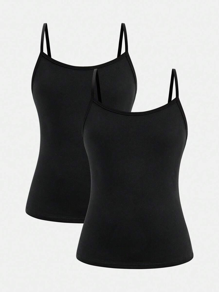 SHEIN Girlism Tween Girls 2pcs/Set All-Match Slim Fit Simple Basic Cami Top Girls Cami Tank Tops ... | SHEIN