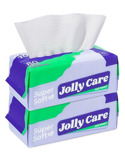 Jolly Care Face Towels Disposable, Face Towelette Disposable, Soft Disposable Face Towel for Makeup Remover, Thick Face Cloths for Women Cleansing, Skin Care, 7.8"×7.8", 80 Count (2 Pack) | Amazon (US)