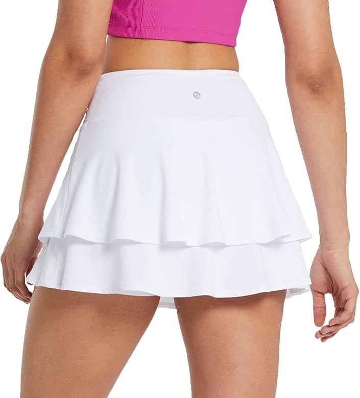 BALEAF Women's Pleated Tennis Skirts Layered Ruffle Mini Skirts with Shorts for Running Workout | Amazon (US)