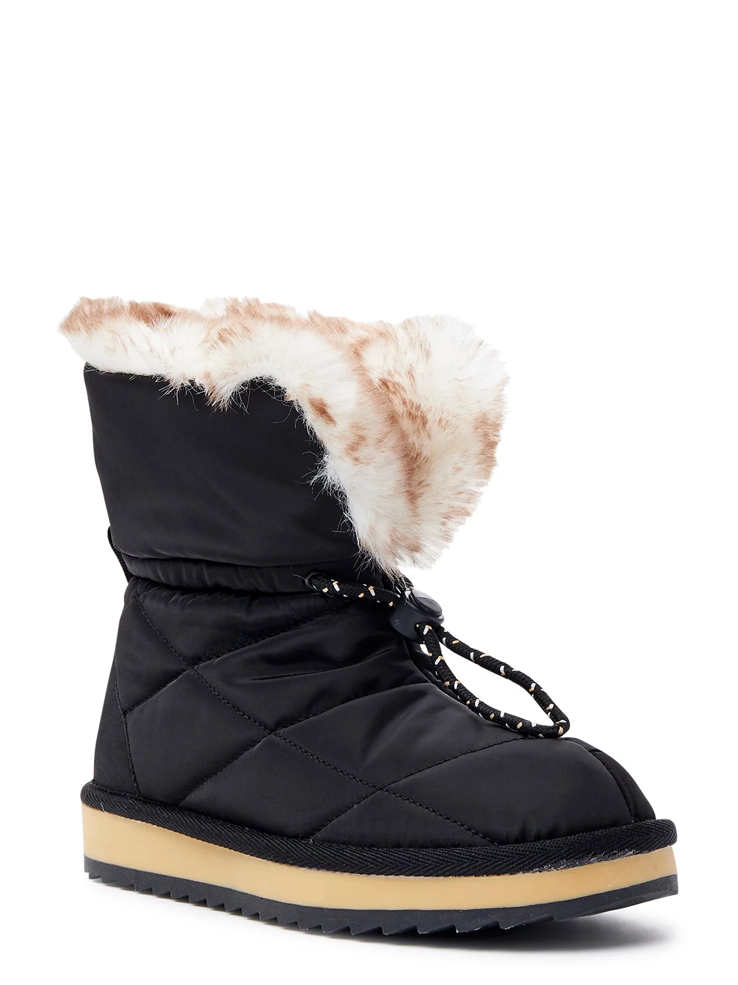 Time and Tru Women's Faux Fur Quilted Boots - Walmart.com | Walmart (US)
