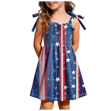 GEWSEY Toddler Girls 4th of July Dress Girls American Flag Outfit Kids Patriotic Independence Memorial Day Dress (Brown,5-6 Years) | Walmart (US)