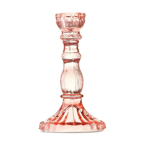 Glass Taper Candle Holder, Pink, 6", Valentine's Day by Way To Celebrate | Walmart (US)