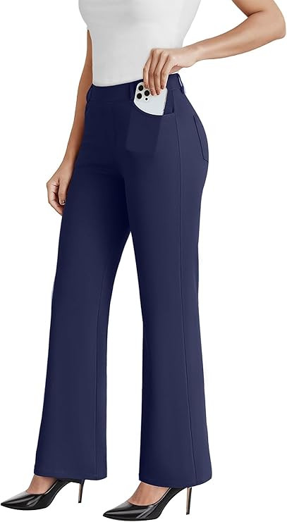 Dress Work Pants Women Business Casual Slack Trousers Stretchy Pull On Office Flare Pants with Po... | Amazon (US)