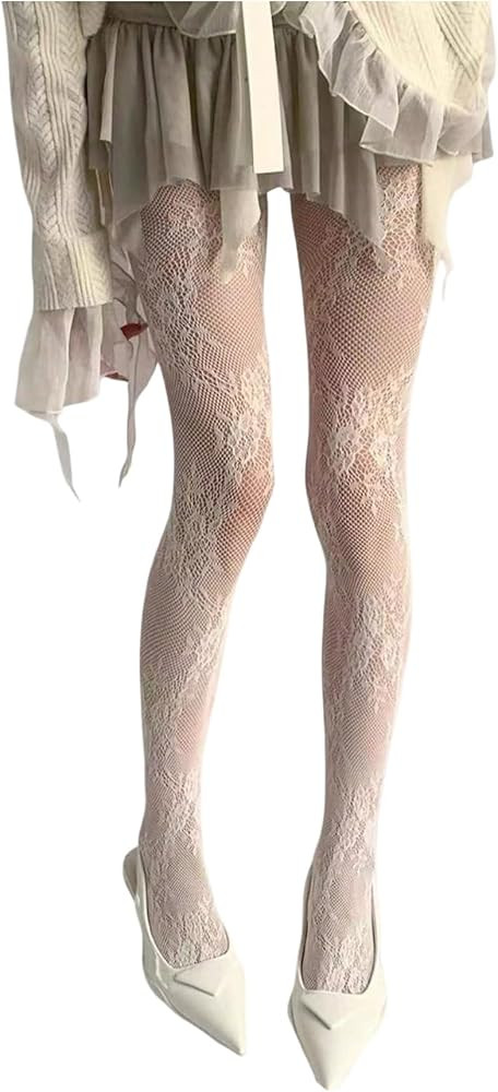 Women's Floral Lace Fishnet Tights Kawaii Y2K See Through Stockings Leggings | Amazon (US)