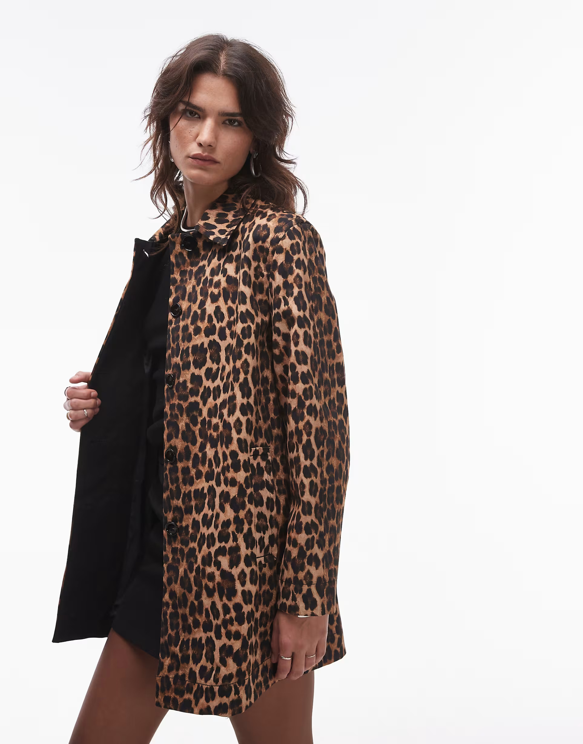 Mango oversized leopard print coat in brown | ASOS (Global)
