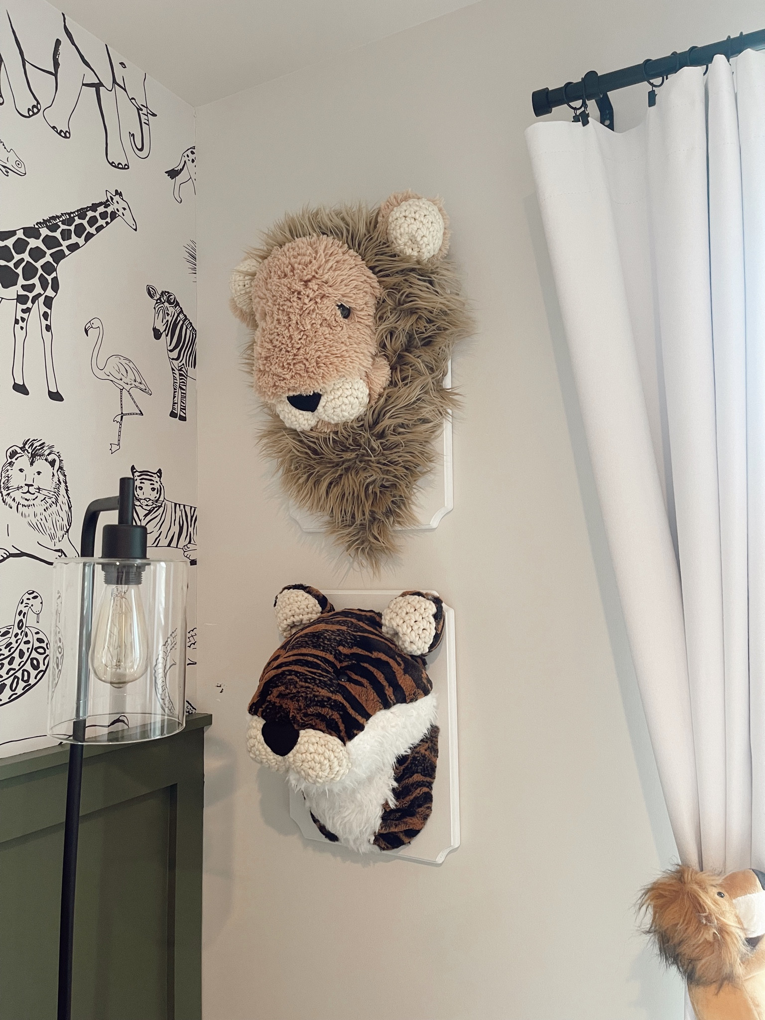 safari nursery | jungle nursery | nursery wall decor | lion decor | giraffe decor | tiger heads | baby boy nursery

#LTKhome #LTKbaby #LTKbump