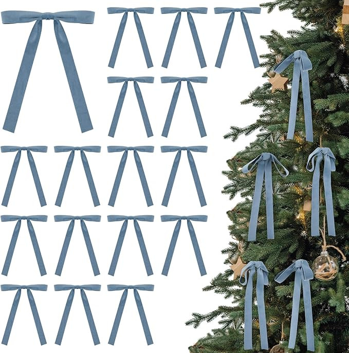 24 Pcs Velvet Bows Christmas Tree Ornaments Vintage Double Faced Velvet Ribbon Bows for Tree Garl... | Amazon (US)