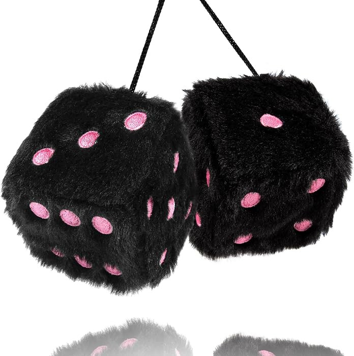 YGMONER Black Fuzzy Dice for Car Rear View Mirror, Pair of 2.75" Plush Dice Retro Hanging Ornamen... | Amazon (US)