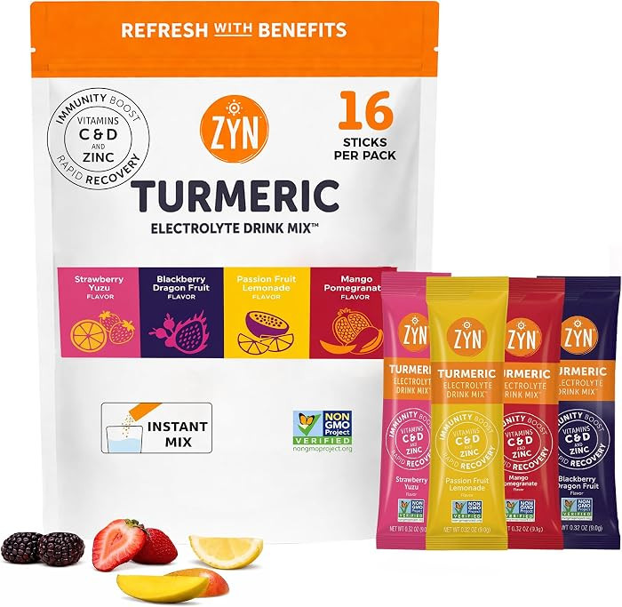 ZYN Electrolyte Drink Mix Hydration Packets, Electrolytes Powder, Hydration Packets w/Turmeric Cu... | Amazon (US)