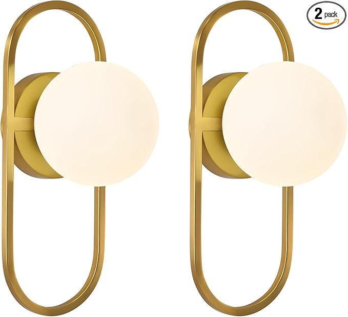 SeeU Mid Century Wall Sconces Modern Gold Vanity Wall Lamp with White Globe Lampshade Wall Light ... | Amazon (US)