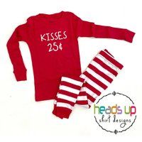 Valentine Pajamas Kids Kisses 25 Cents Toddler Boy Girl Baby Valentine's Pjs Trendy Funny Gift Popul | Etsy (US)