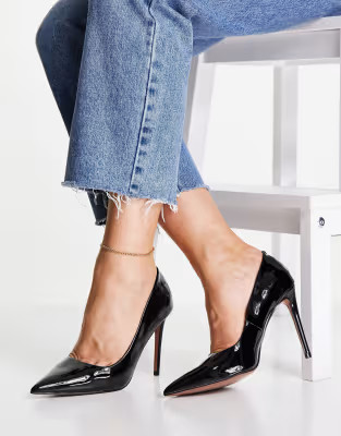 ASOS DESIGN Penza pointed high heeled pumps in black patent | ASOS (Global)