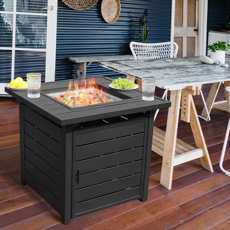 Lyailya 24.8" H x 28" W Iron Propane Outdoor Fire Pit Table with Lid | Wayfair North America
