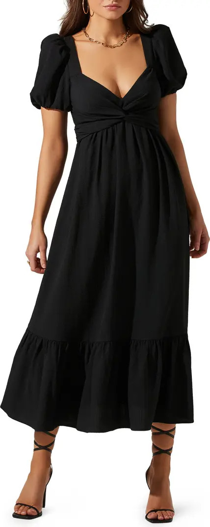 Tie Back Puff Sleeve Midi Dress | Nordstrom