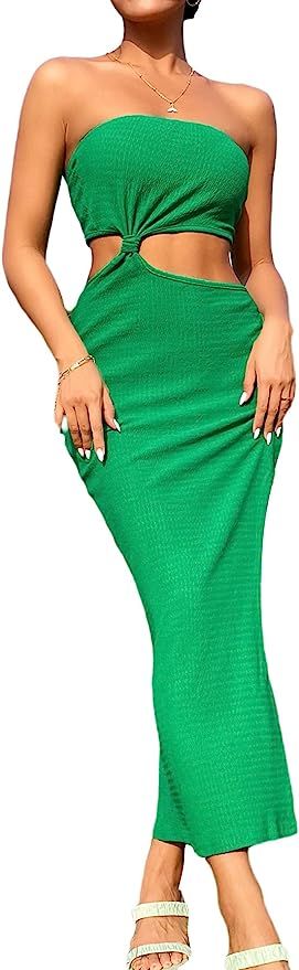 Milumia Women's Cut Out Split Thigh Strapless Tubed Backless High Waist Maxi Dress | Amazon (US)