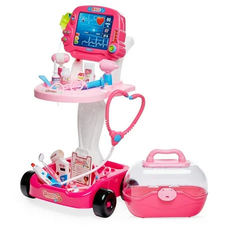 Best Choice Products Play Doctor Kit for Kids, Pretend Medical Station Set with Carrying Case, Mobile Cart - Pink | Walmart (US)