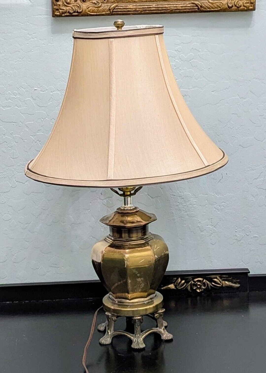 Vintage Footed Brass Bombay Table Lamp Linen Shade Ginger Jar Shape - Etsy | Etsy (US)