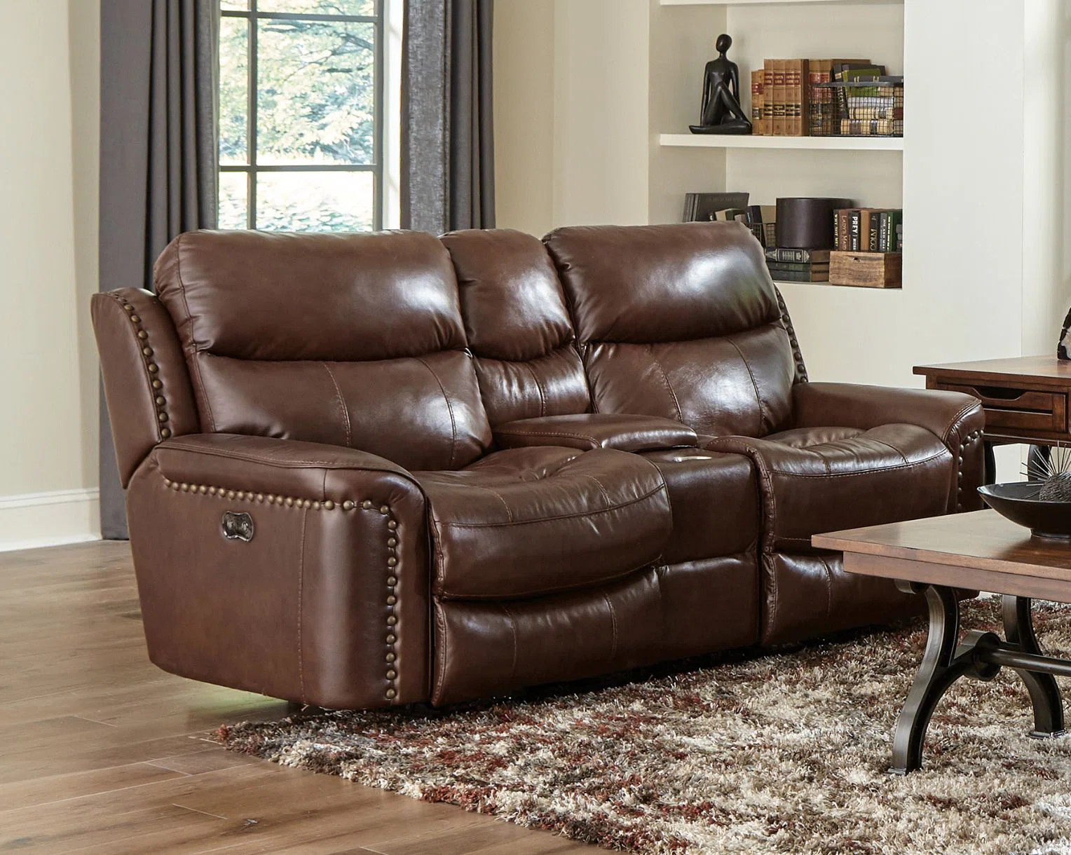 Top Grain Italian Leather Match Power Reclining Console Loveseat with USB Charging Ports | Wayfair North America