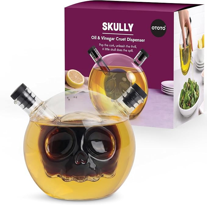 OTOTO 2-in-1 Glass Oil and Vinegar Cruet - Skull Oil Dispenser and Vinegar Bottle, Salad Dressing... | Amazon (US)