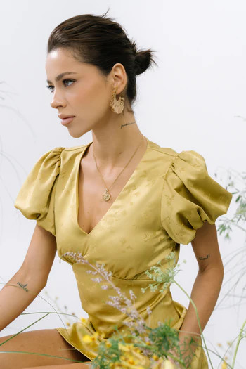 Brenna Floral Mini Dress in Chartreuse | Böhme US