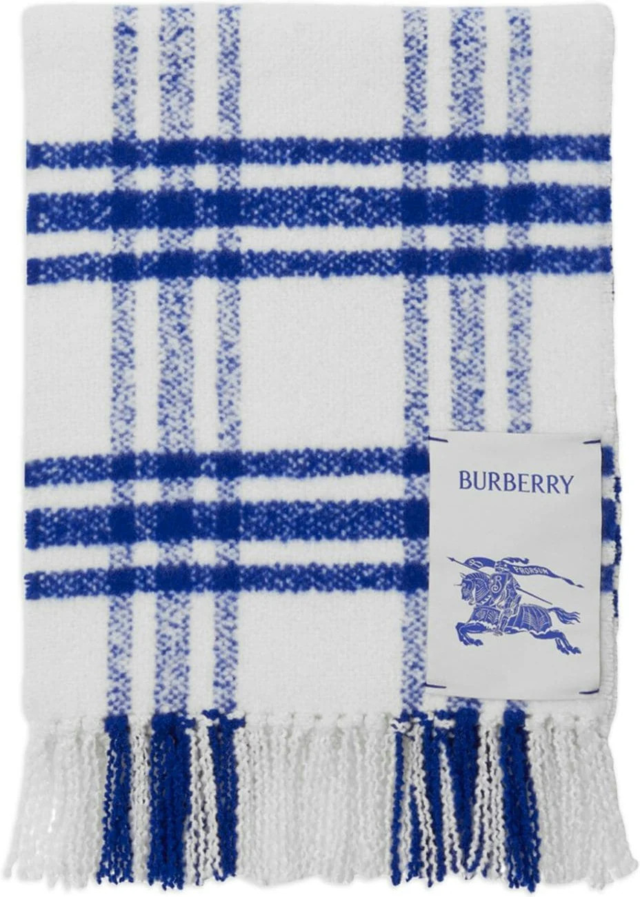 Burberry Women's Check Motif Wool Scarf in Blue | Size UNI | 8079267B7323 | LOZURI